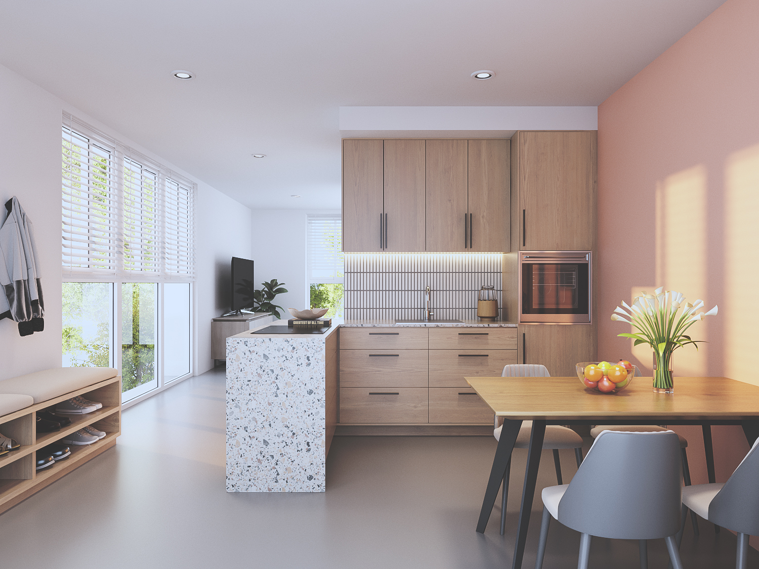 Bright kitchen and dining area
